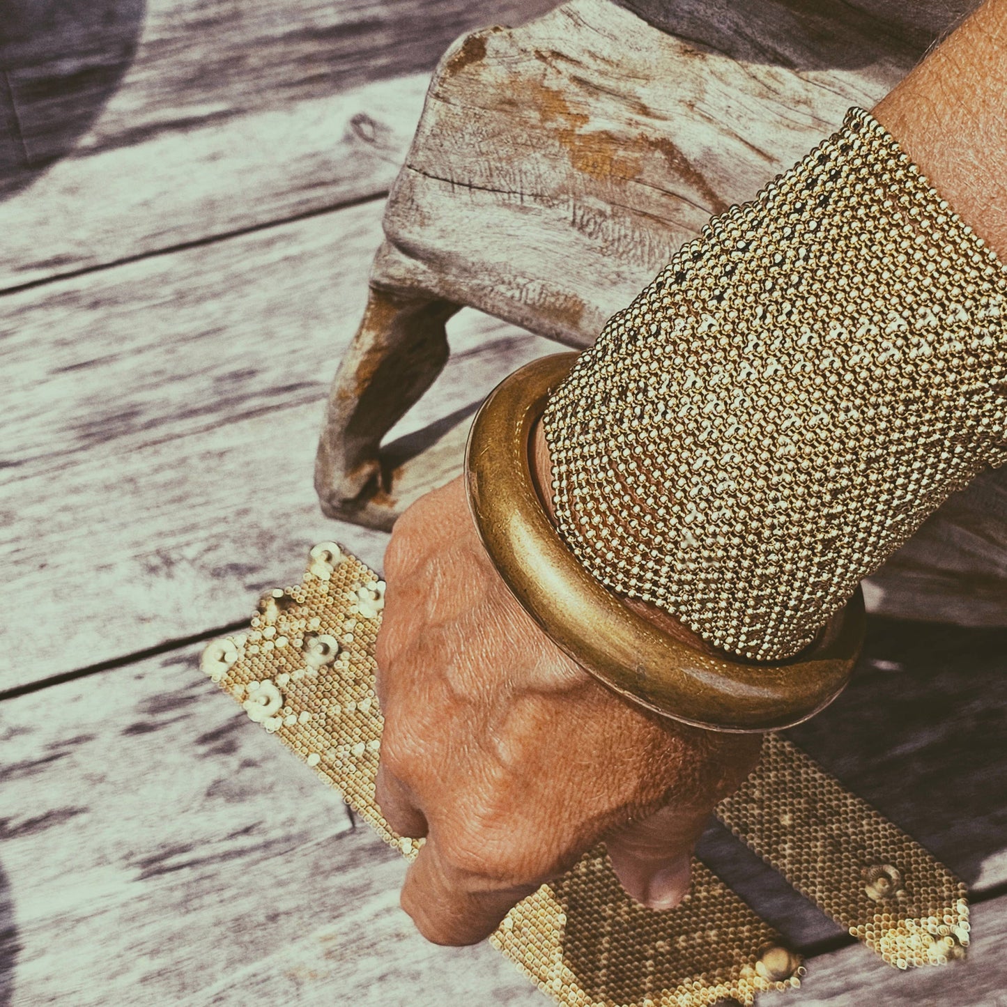 Bisjoux - Brass mesh woven beaded bracelet 3 styles handmade: Large