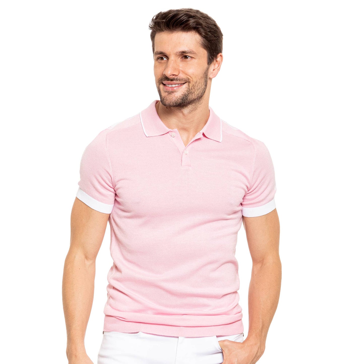 EIGHT X - Knit Polo W/ Shoulder Design - Pink: PINK / 3XL