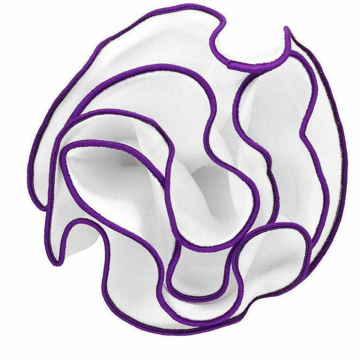 Classy Cufflinks - Vittorio Farina Round Pocket Square with Embroidered Piping Var. 02 by Classy Cufflinks: White/Purple (002)