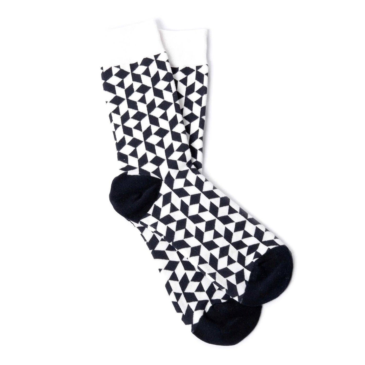 Sock Panda - Black and White Diamond 3D Cubed Patterned Socks (Adult Larg