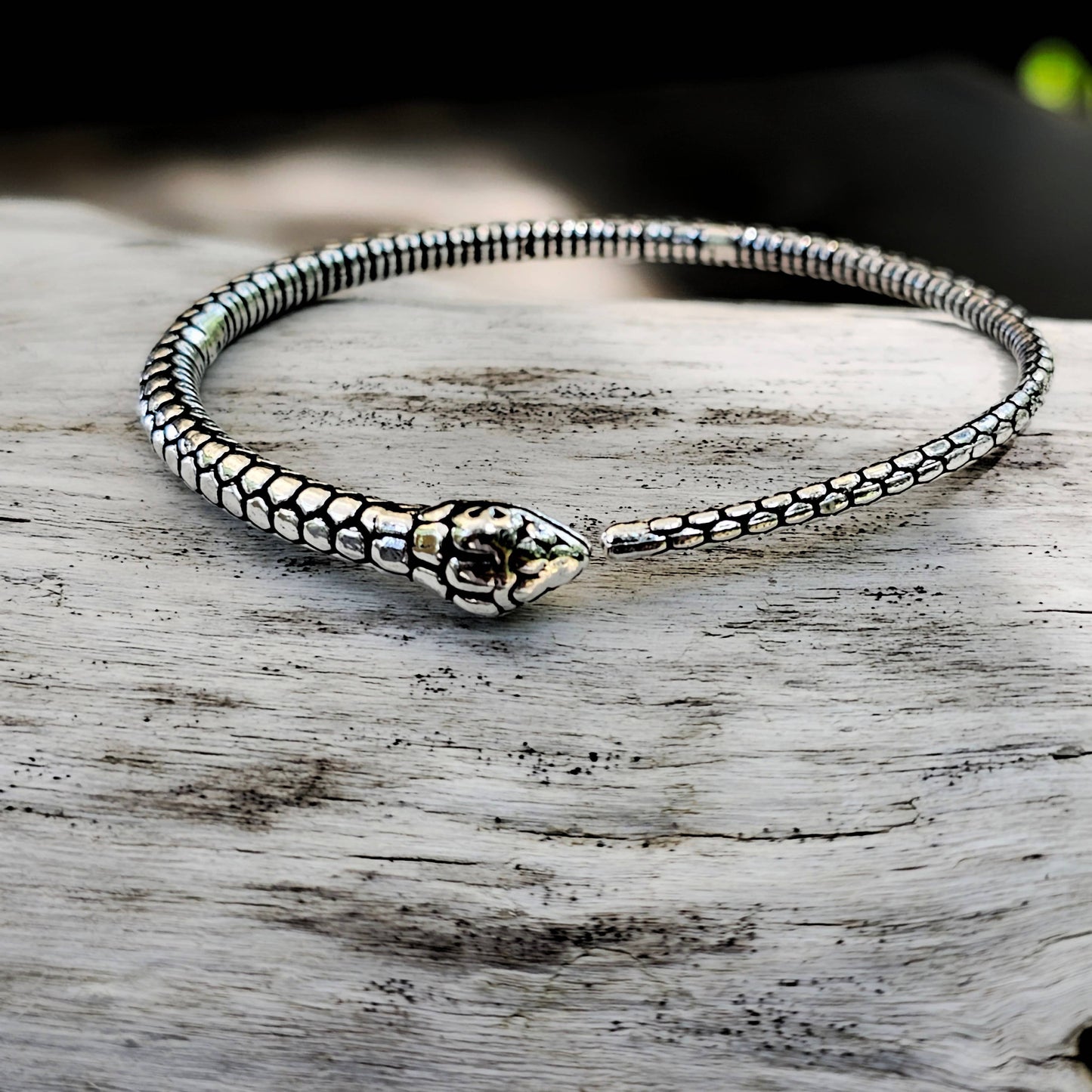 Bisjoux - Silver snake serpent cuff bangle bracelet handmade