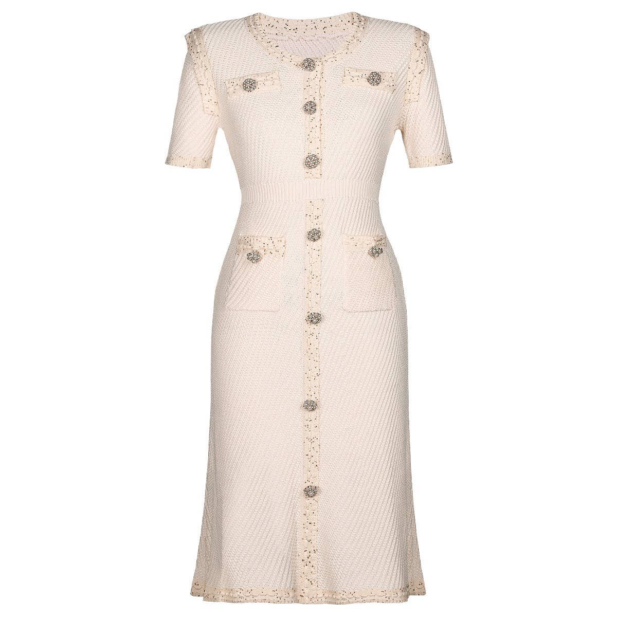 Productseeker - DR380Y Pink Knitted Beaded Short-Sleeved Dress for Women: Pink / English / M