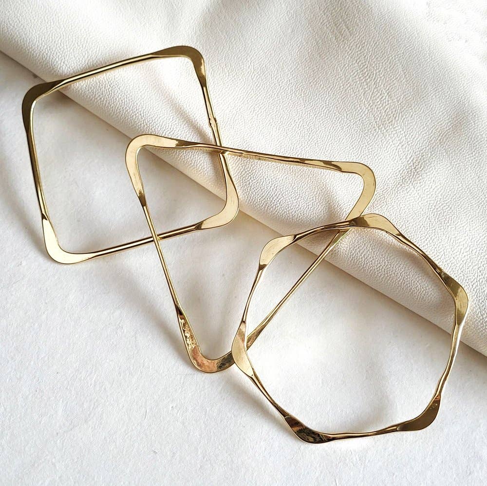 Bisjoux - Brass geometric bangle set square triangle bracelet