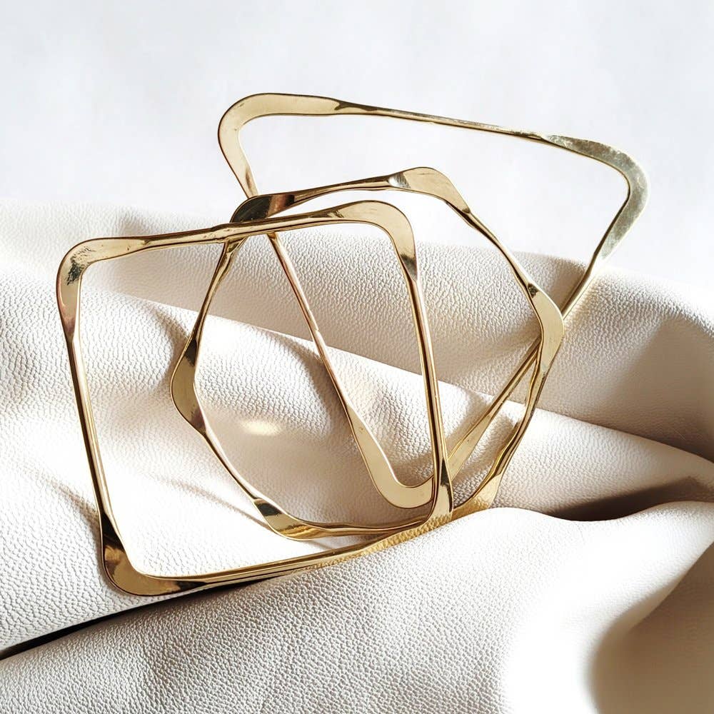 Bisjoux - Brass geometric bangle set square triangle bracelet