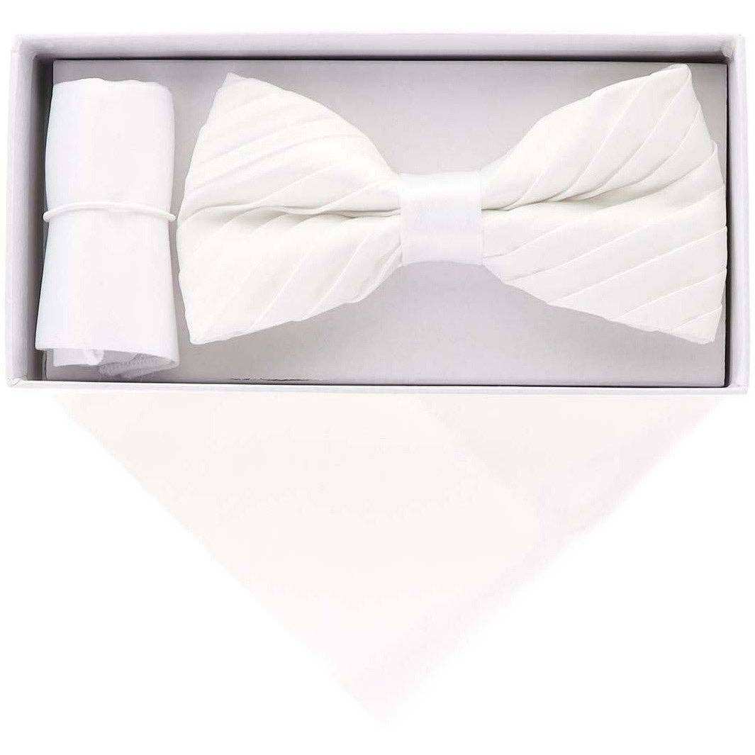 Classy Cufflinks - Vittorio Farina Pleated Bow Tie & Pocket Square by Classy Cufflinks: Black (RBH 001)