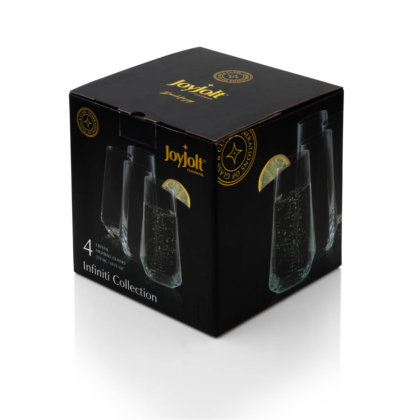 JoyJolt - Infiniti Highball Glasses, 18 Oz Set of 4: Lead-Free Crystal