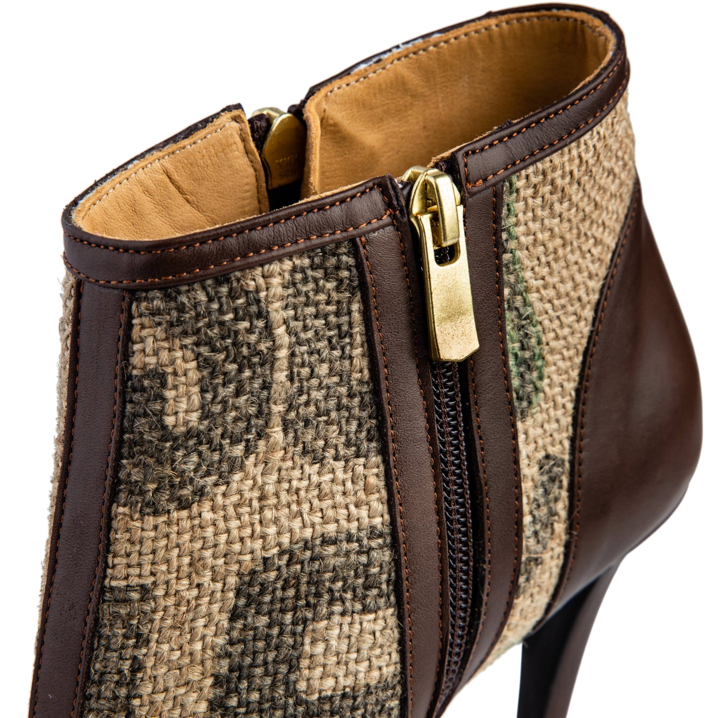 flowers & leaves - Coffee Burlap Peep Toe Ankle Boots: BROWN / 10