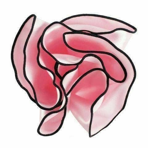 Classy Cufflinks - Vittorio Farina Round Pocket Square with Embroidered Piping Var. 02 by Classy Cufflinks: Pink/Black (018)