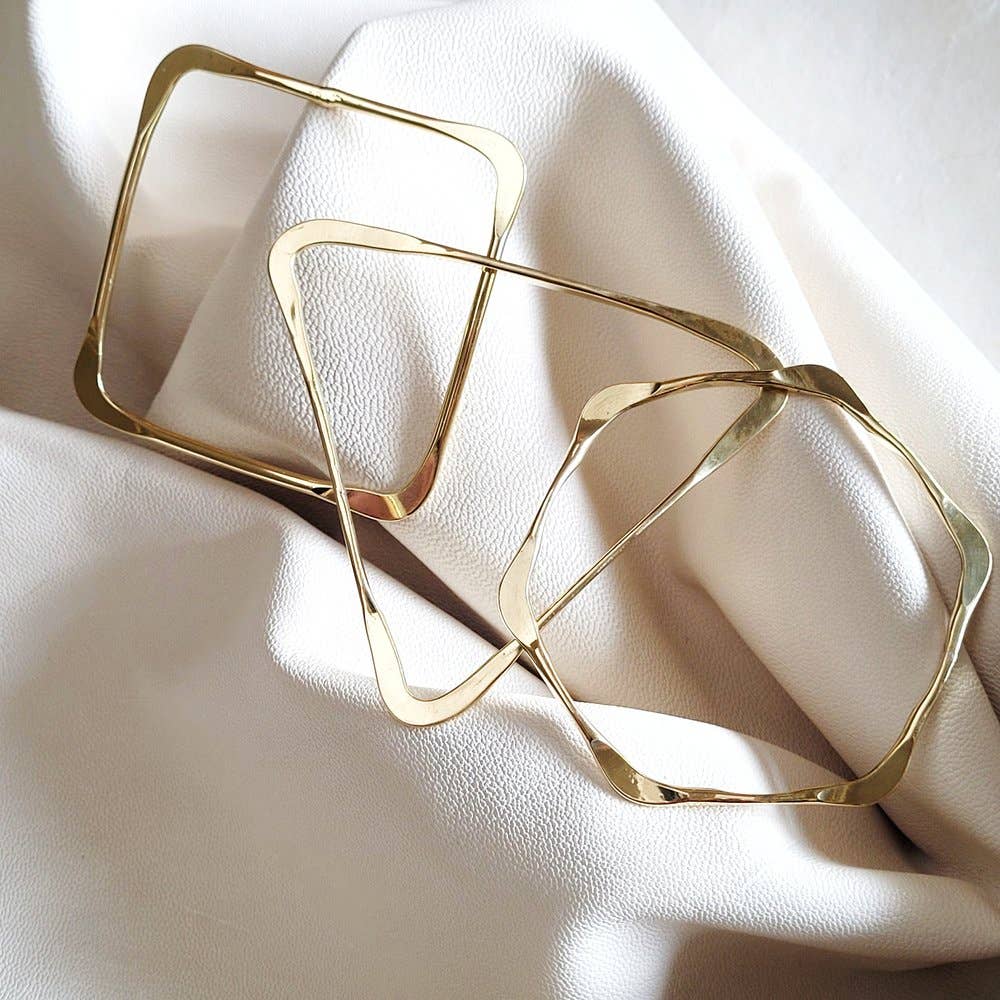 Bisjoux - Brass geometric bangle set square triangle bracelet