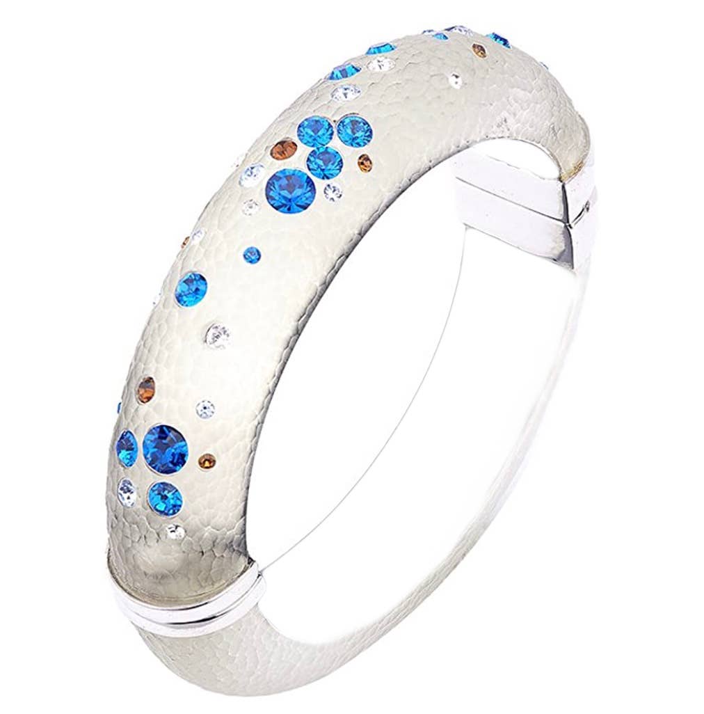 Gold & Honey - Wide Hinge Bangle with Swarovski Crystals in White: Standard