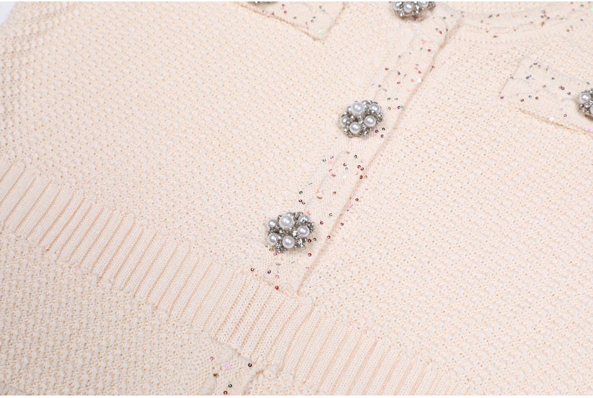 Productseeker - DR380Y Pink Knitted Beaded Short-Sleeved Dress for Women: Pink / English / M