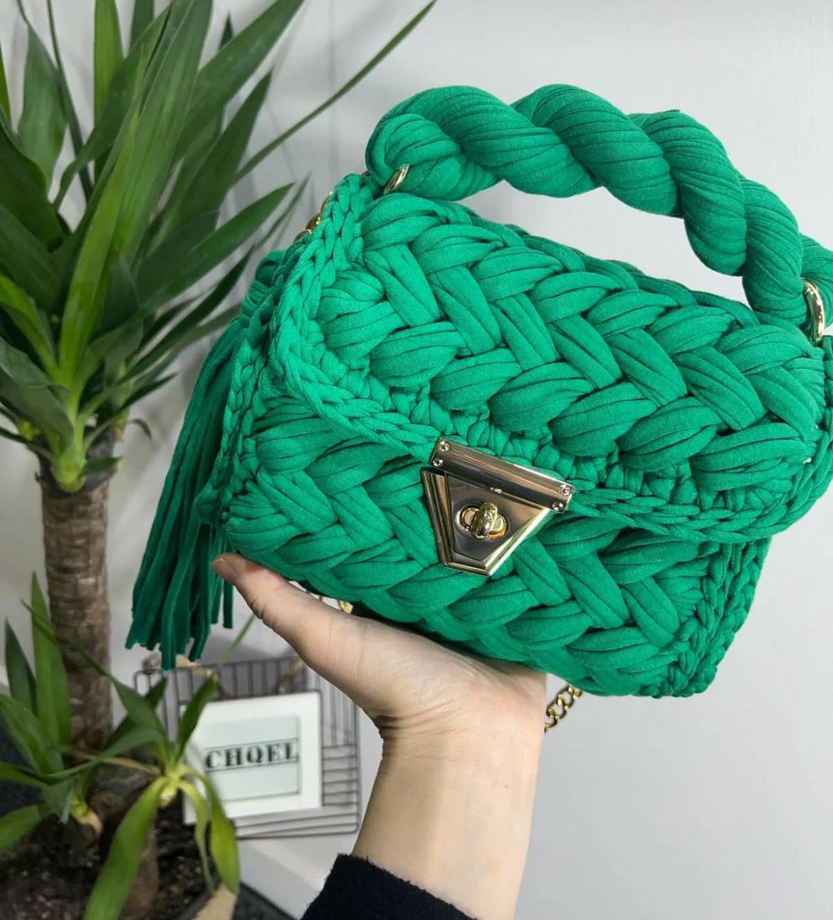 CHQEL - CHQEL Women's Handcrafted Crochet Combed Cotton Rope Bag & H