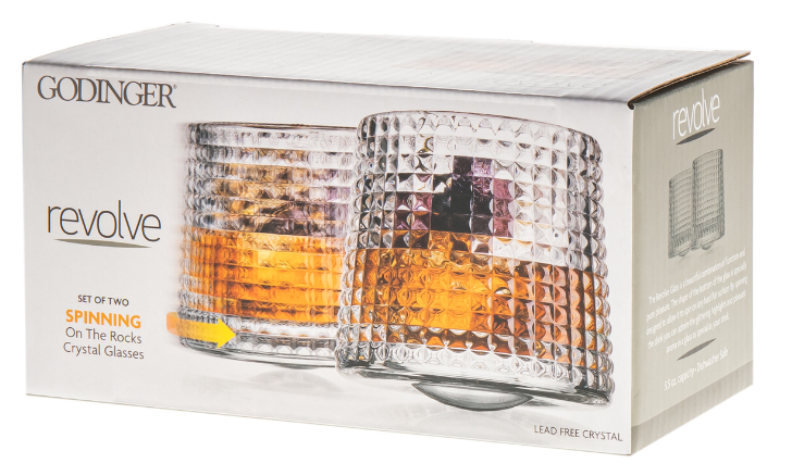 Godinger - Set of Two Revolve Spinning Whiskey Glass - Novelty Gift