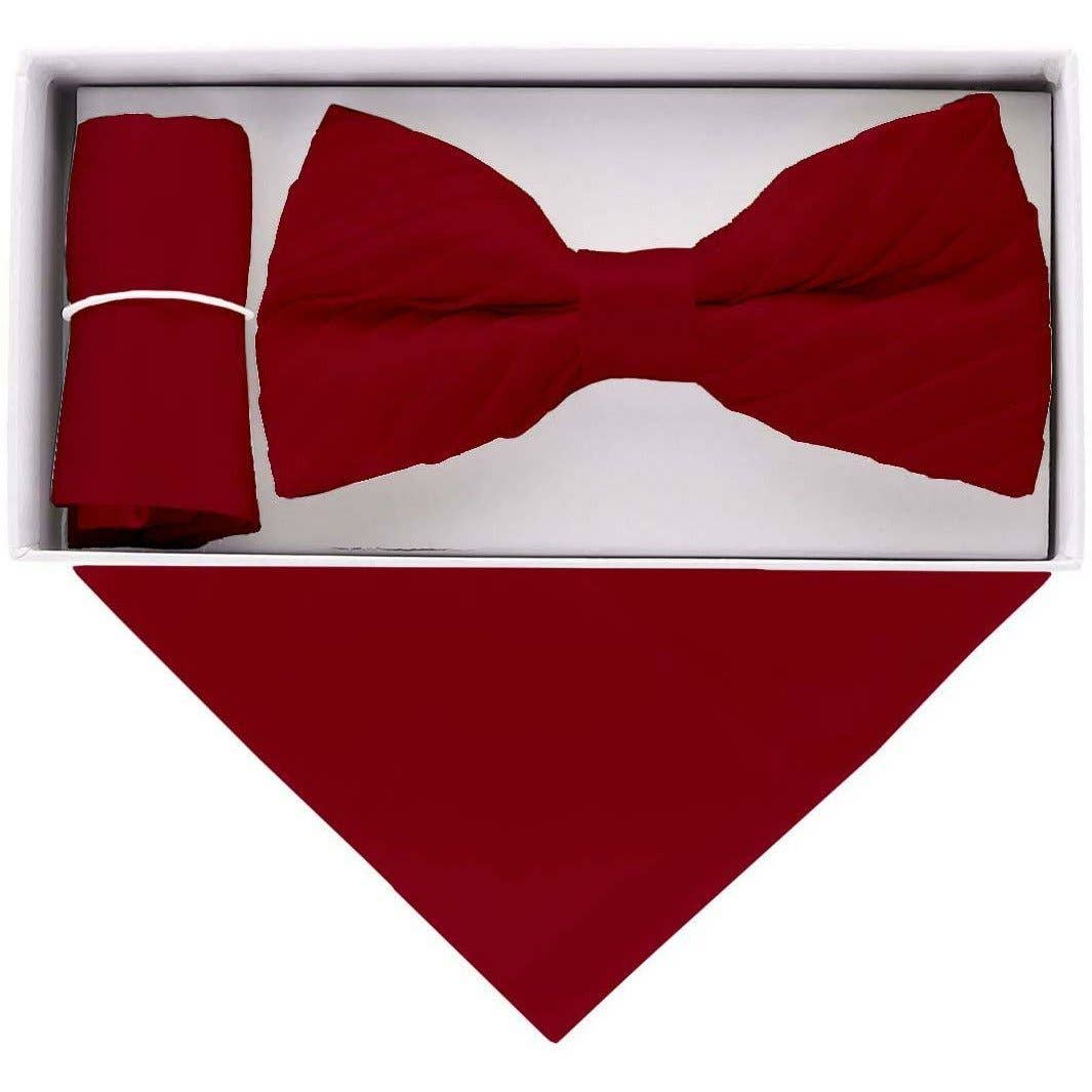 Classy Cufflinks - Vittorio Farina Pleated Bow Tie & Pocket Square by Classy Cufflinks: Black (RBH 001)