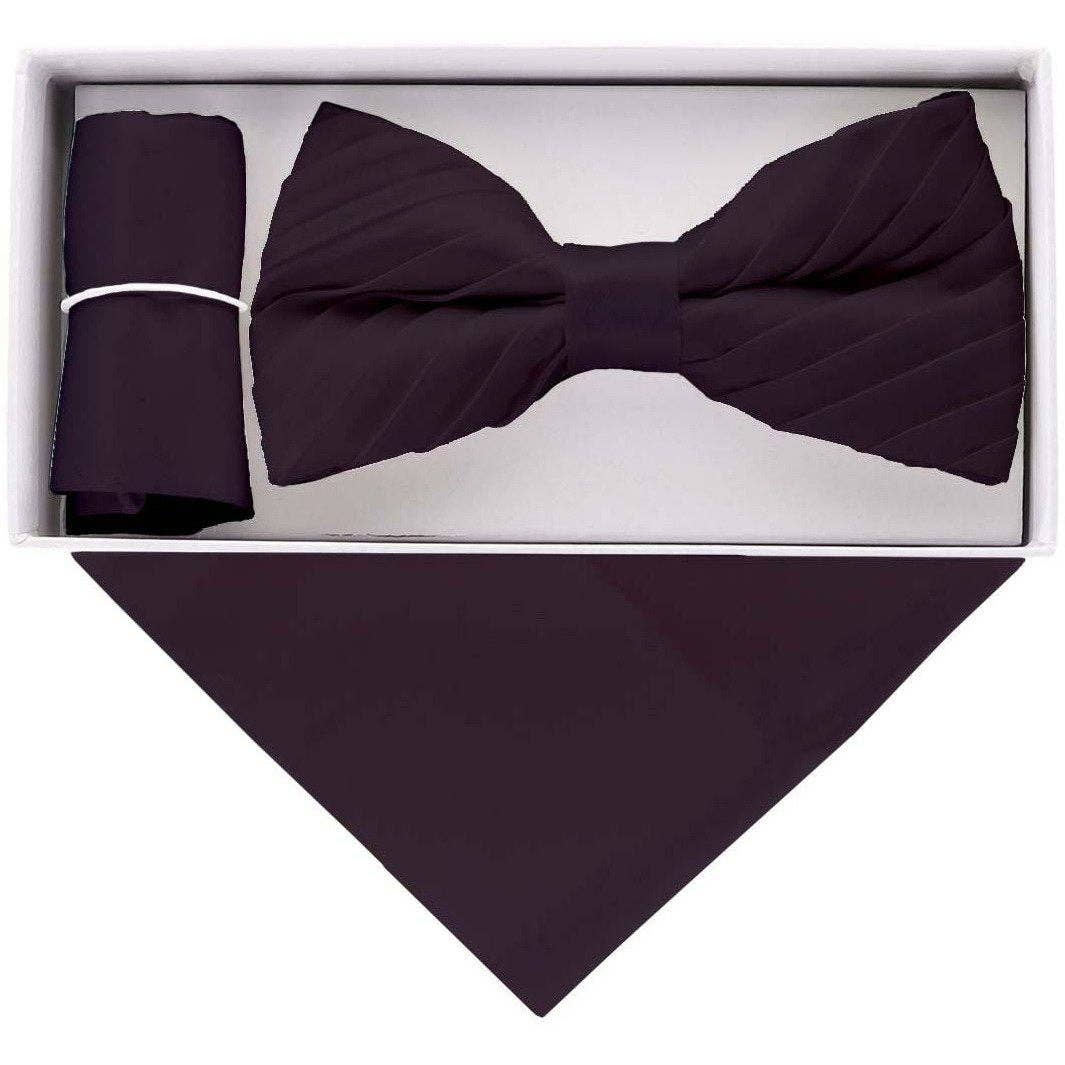 Classy Cufflinks - Vittorio Farina Pleated Bow Tie & Pocket Square by Classy Cufflinks: Black (RBH 001)