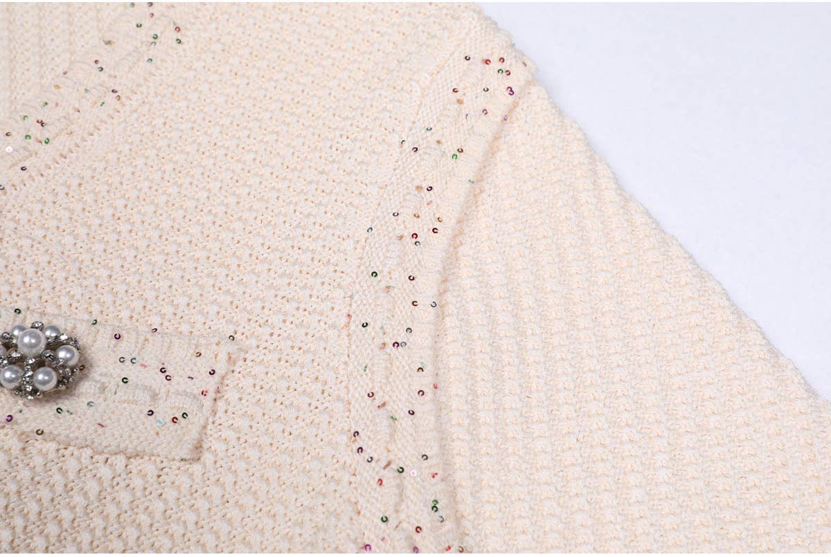 Productseeker - DR380Y Pink Knitted Beaded Short-Sleeved Dress for Women: Pink / English / M