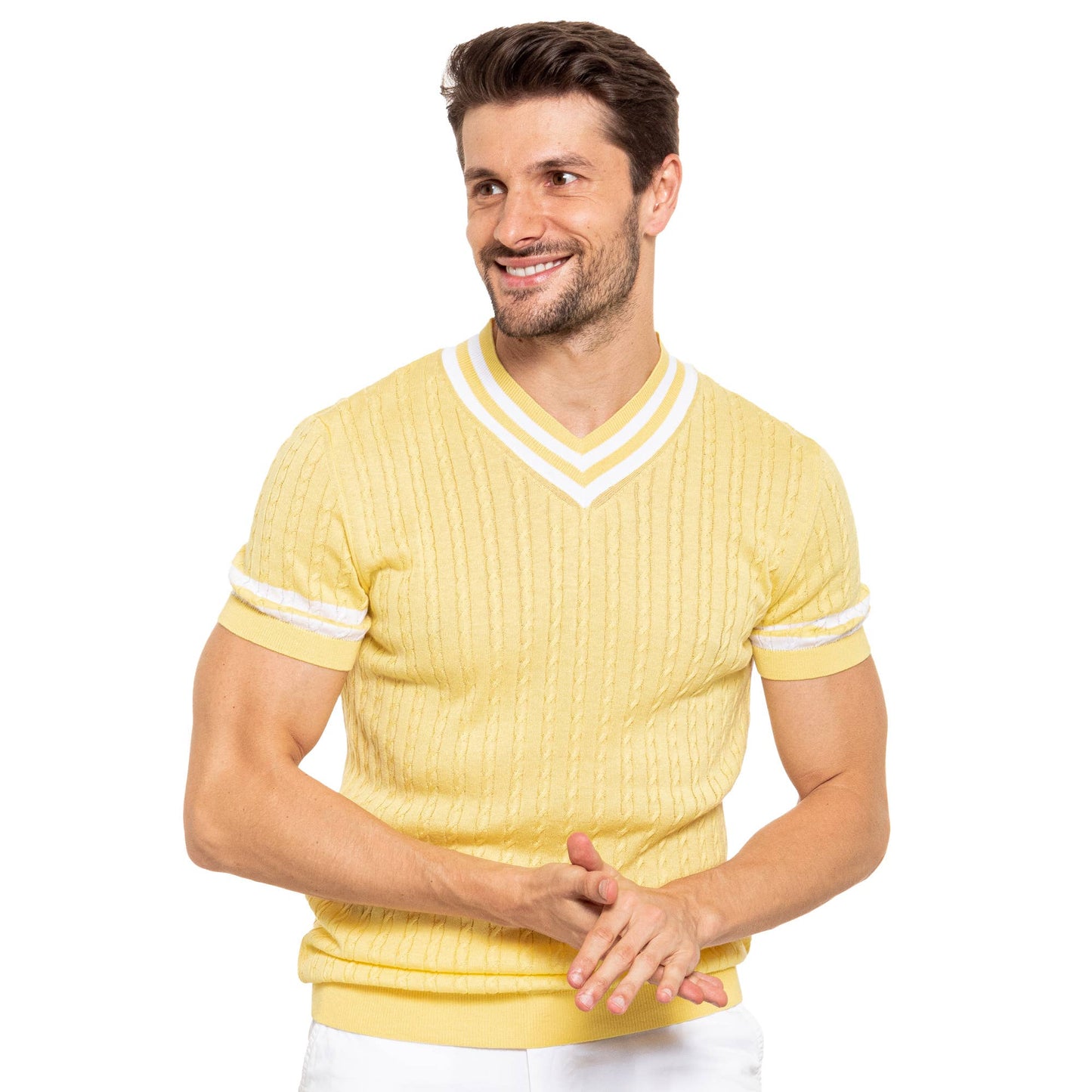 EIGHT X - Cable Knit Polo - Yellow: YELLOW / L