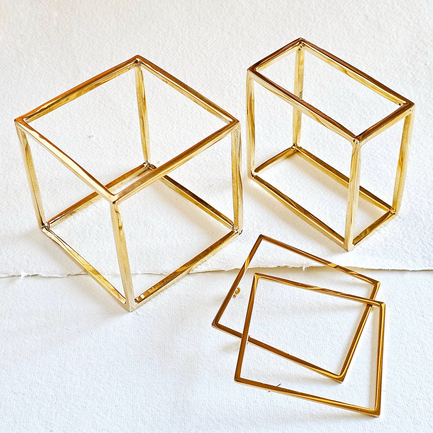 Bisjoux - Brass bold cube square bangle bracelet 2 sizes: Small