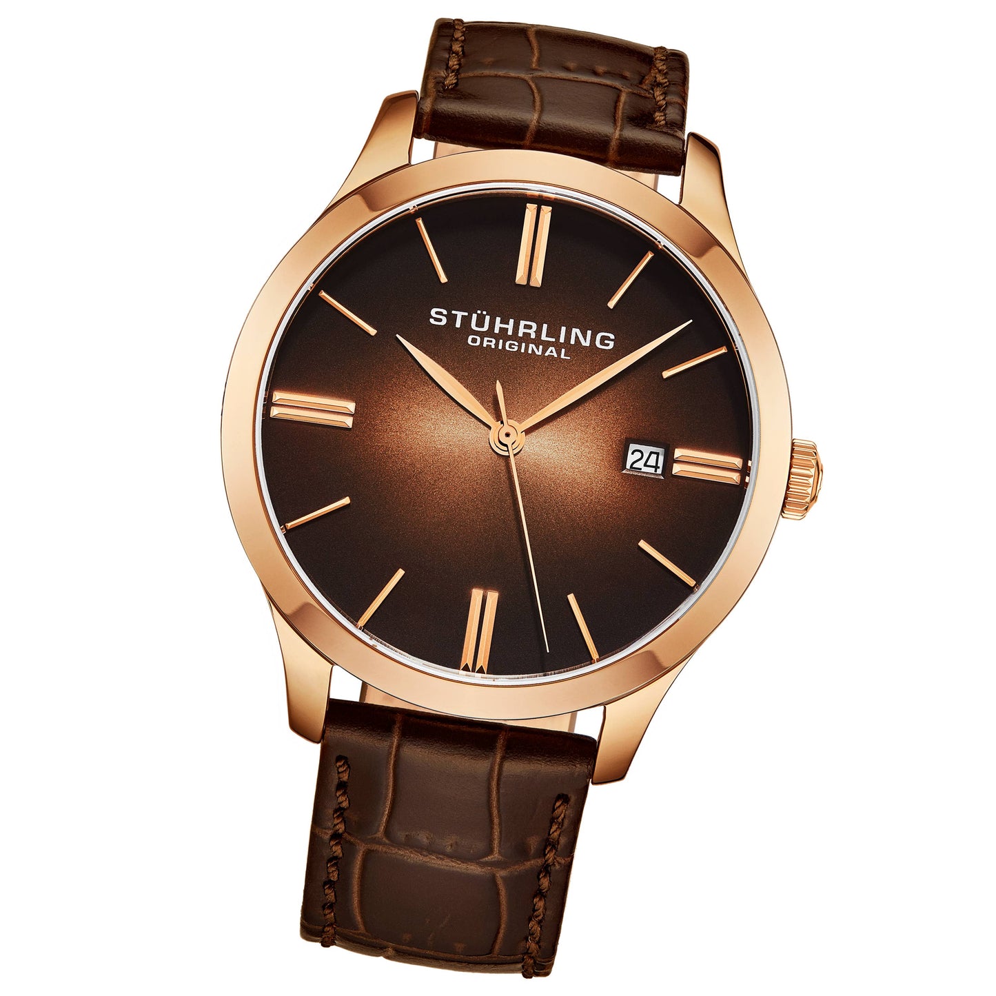 Stuhrling - Mens Quartz Watch Black Dial, Silver Case