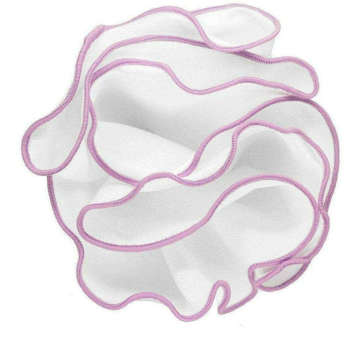 Classy Cufflinks - Vittorio Farina Round Pocket Square with Embroidered Piping Var. 02 by Classy Cufflinks: White/Purple (002)