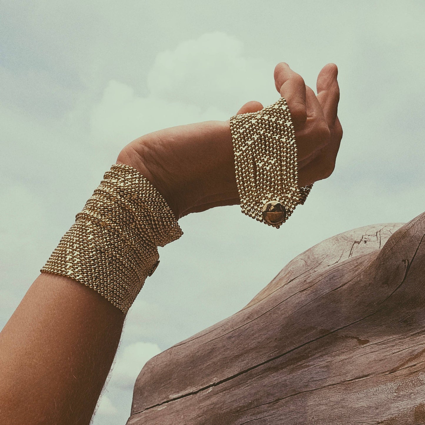 Bisjoux - Brass mesh woven beaded bracelet 3 styles handmade: Large