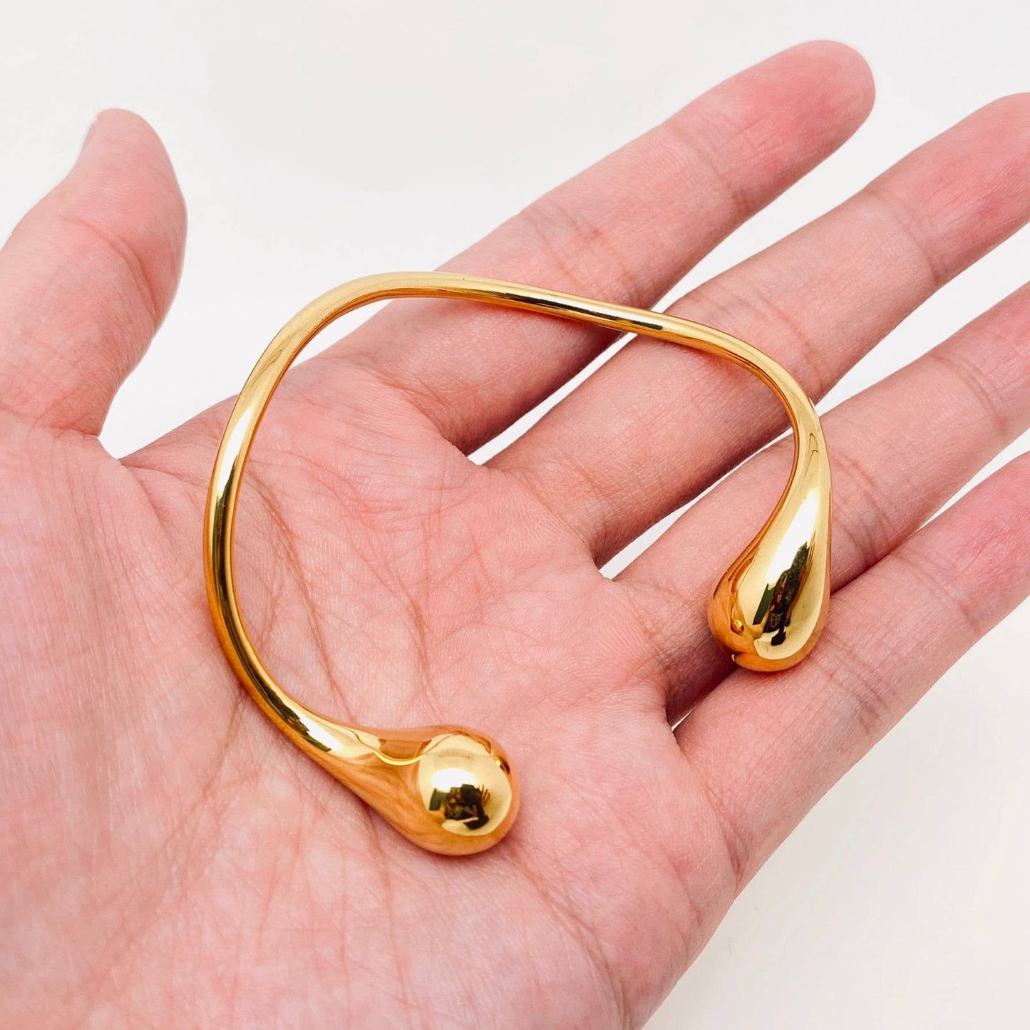Mio Queena - Double Drops 18K Gold Plated Stainless Steel Bangle - FGS: Steel color