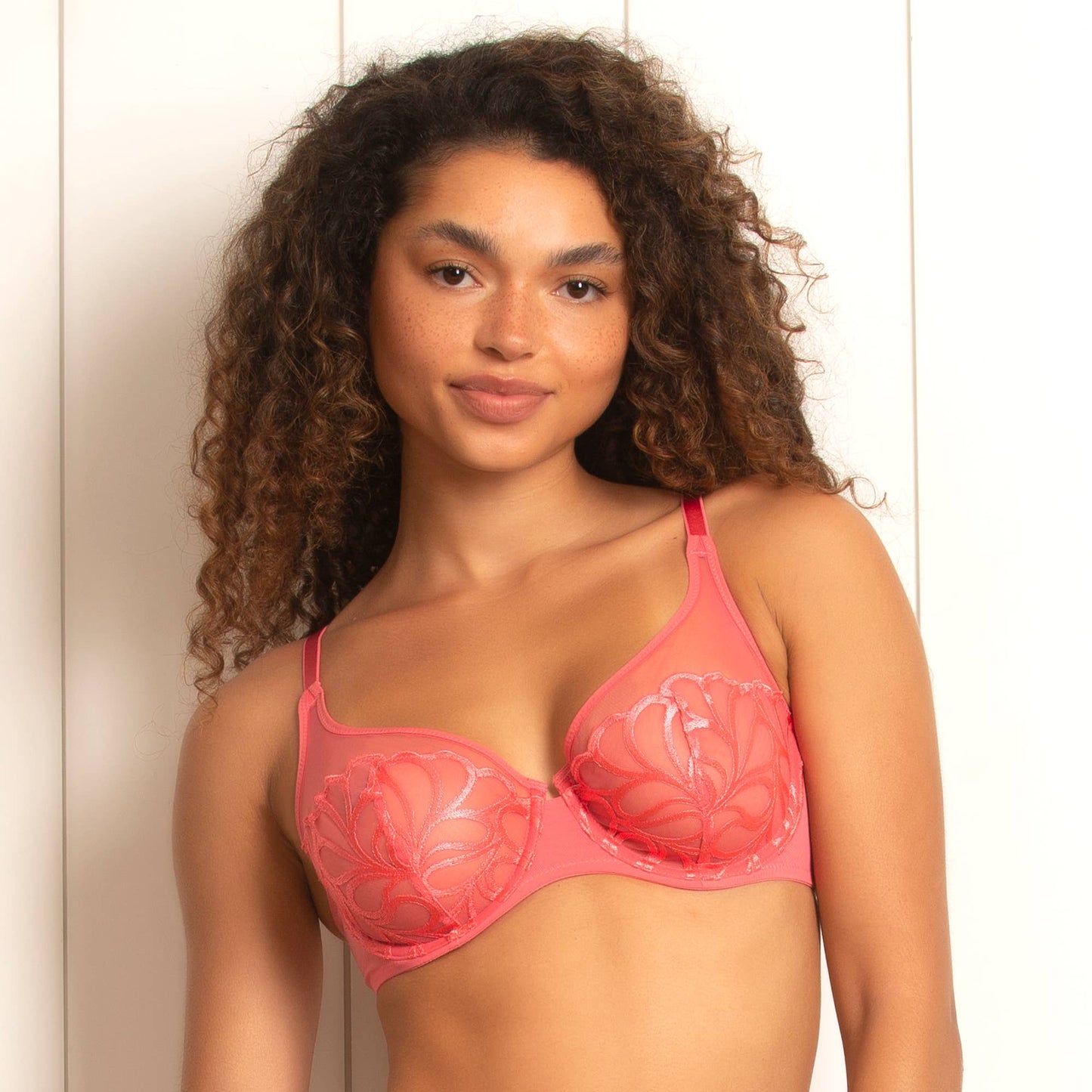Felina - Lotus Embroidered Unlined Bra - Calypso Coral: Calypso Coral (CCR) / 34DDD