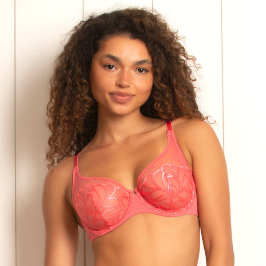 Felina - Lotus Embroidered Unlined Bra - Calypso Coral: Calypso Coral (CCR) / 34DD