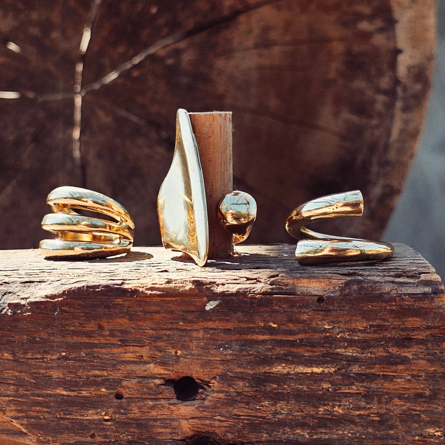 Bisjoux - Brass blade sphere ring open adjustable handmade