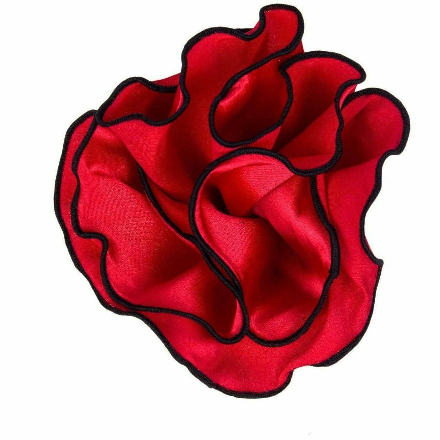 Classy Cufflinks - Vittorio Farina Round Pocket Square with Embroidered Piping Var. 02 by Classy Cufflinks: White/Red (005)