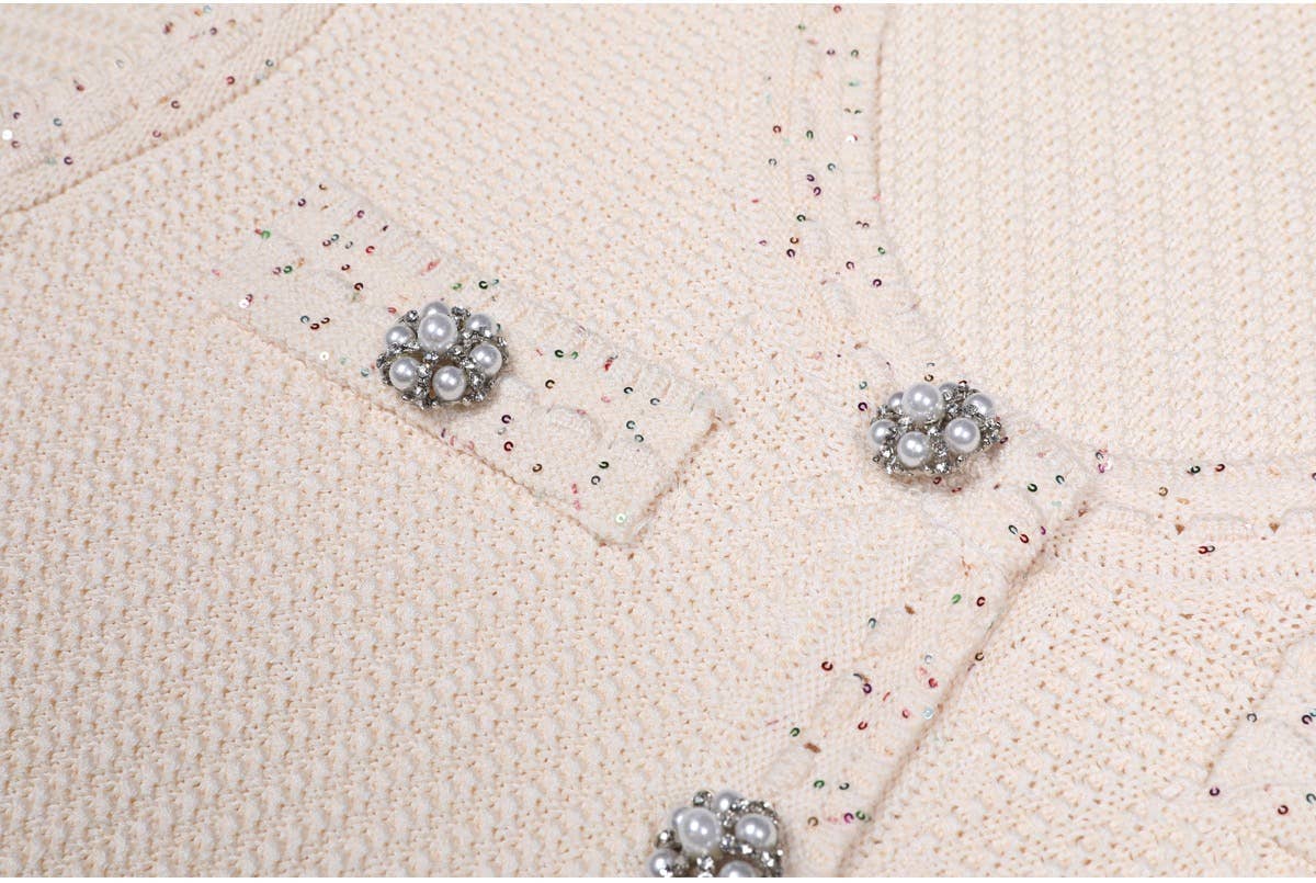 Productseeker - DR380Y Pink Knitted Beaded Short-Sleeved Dress for Women: Pink / English / M