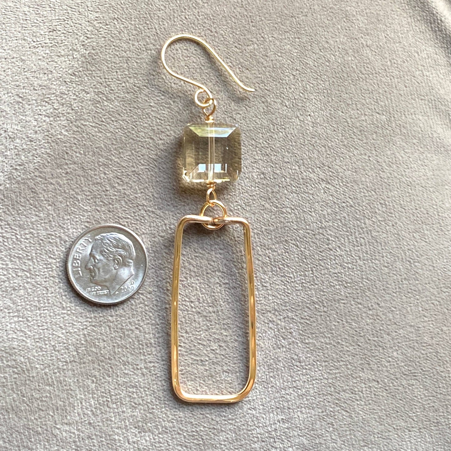 Marble Designs Jewelry - Gold Hammered Rectangle and Square Crystal Earrings: Green