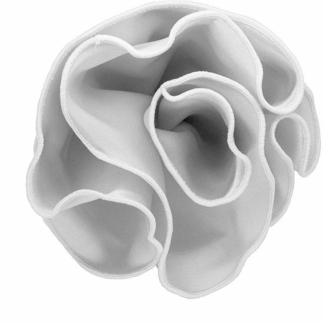Classy Cufflinks - Vittorio Farina Round Pocket Square with Embroidered Piping Var. 02 by Classy Cufflinks: White/White (011)