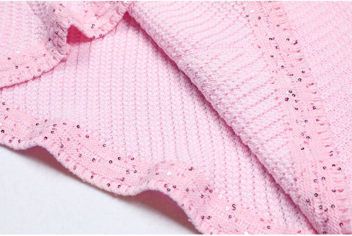 Productseeker - DR380Y Pink Knitted Beaded Short-Sleeved Dress for Women: Pink / English / M