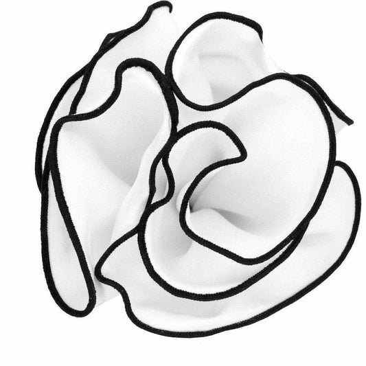 Classy Cufflinks - Vittorio Farina Round Pocket Square with Embroidered Piping Var. 02 by Classy Cufflinks: White/Black (027)