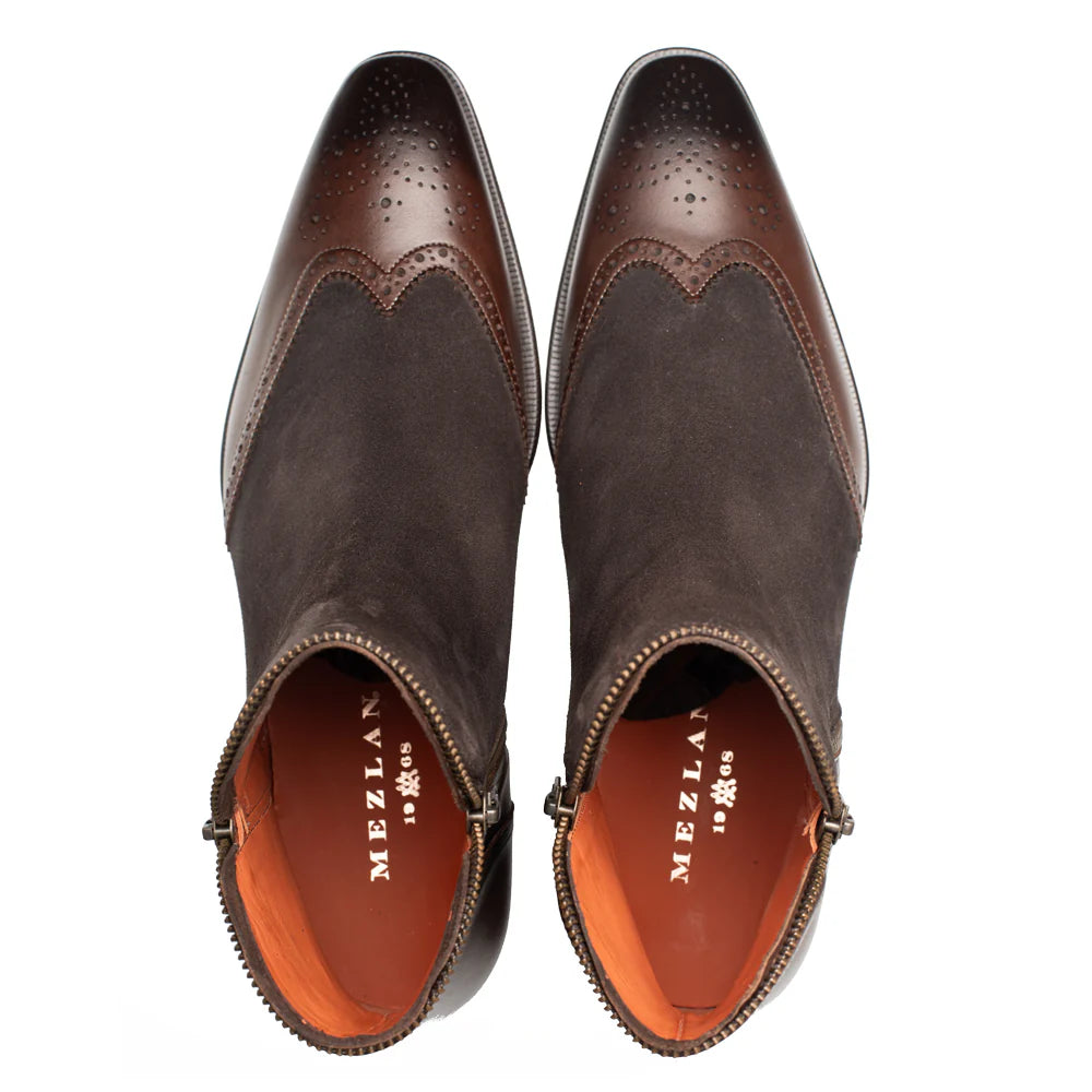 Mezlan Brown Suede Calfskin leather Wingtip  Zip Boot
