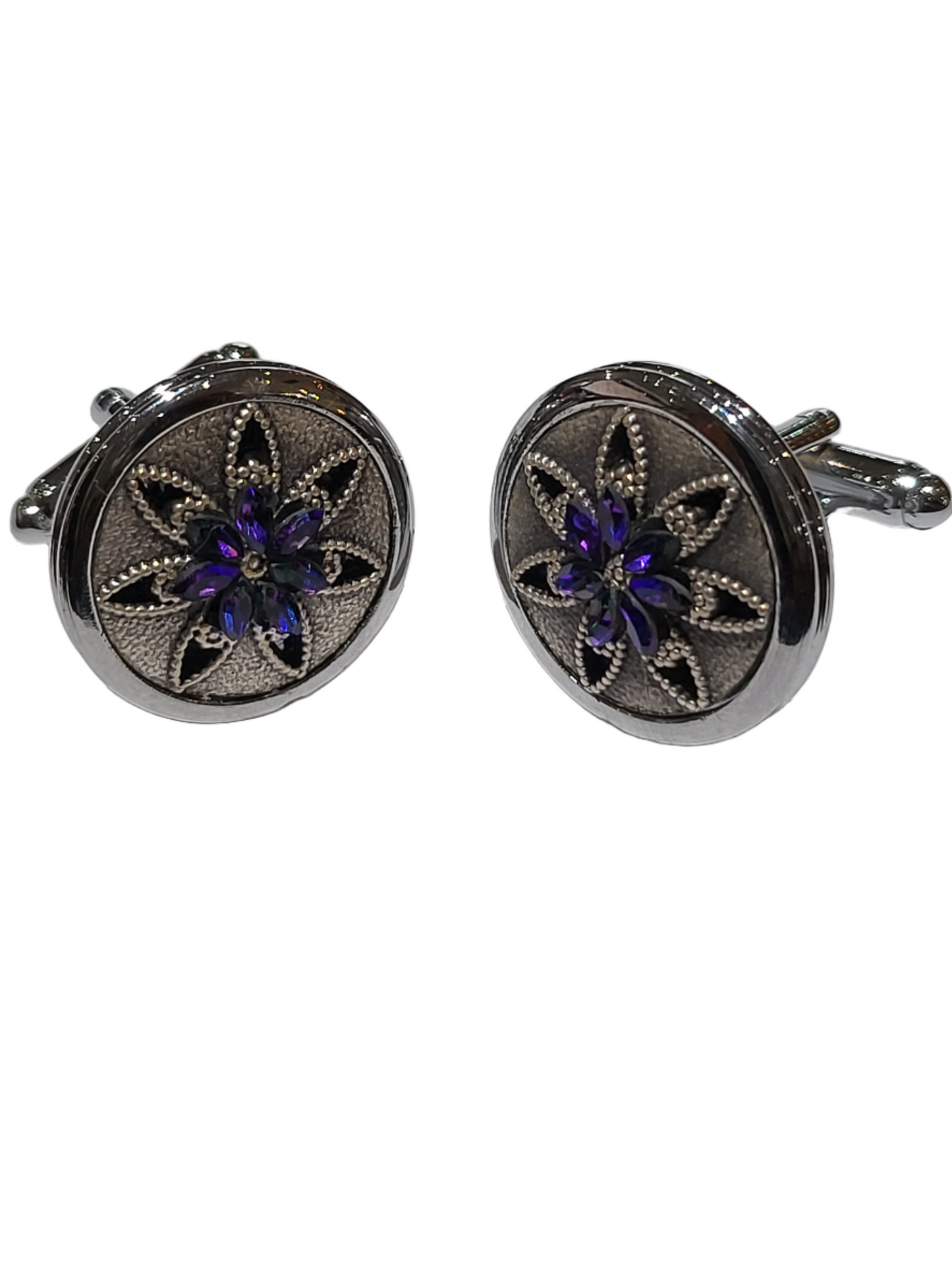 Imani Silver Tn Purple Flower Star Cufflinks