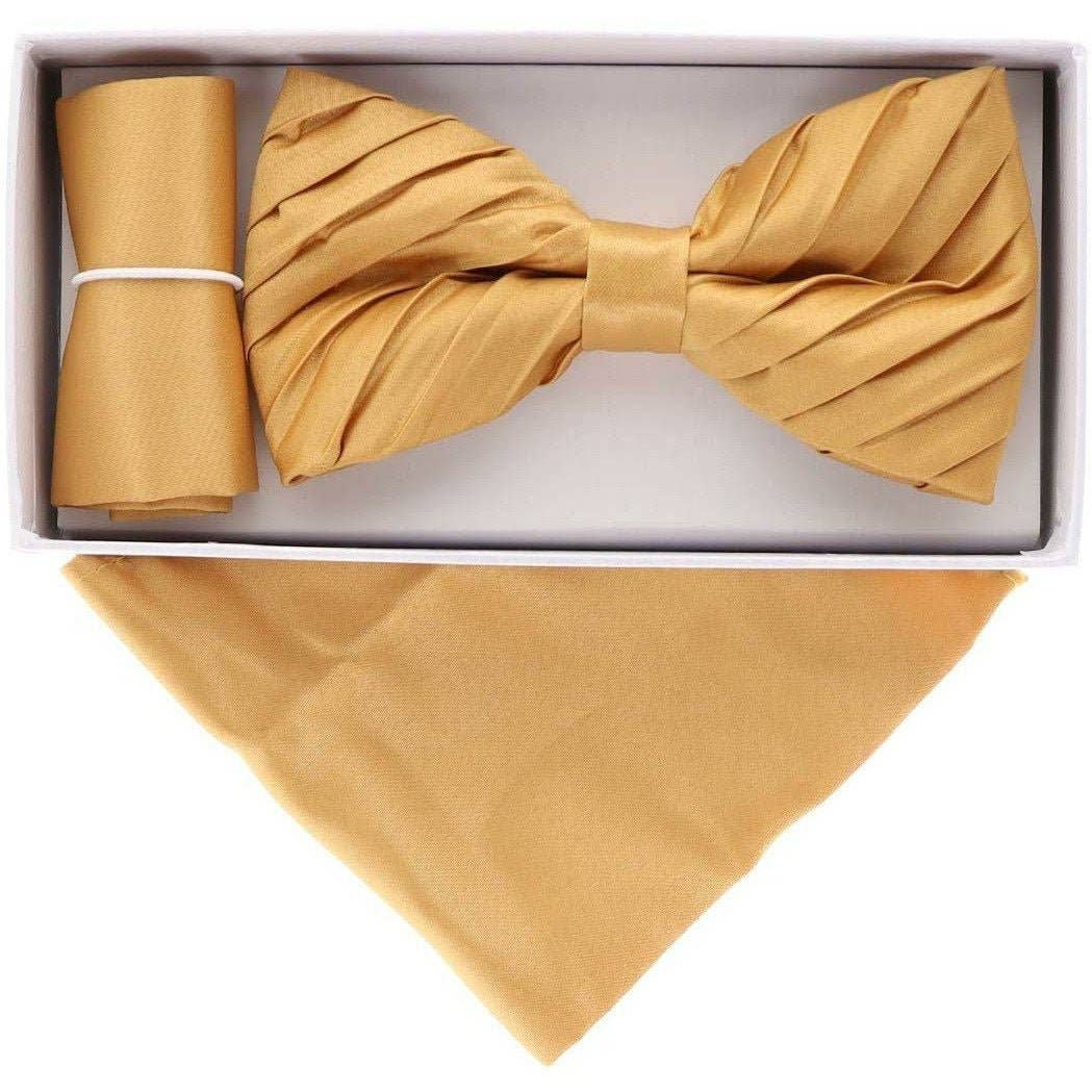 Classy Cufflinks - Vittorio Farina Pleated Bow Tie & Pocket Square by Classy Cufflinks: Black (RBH 001)