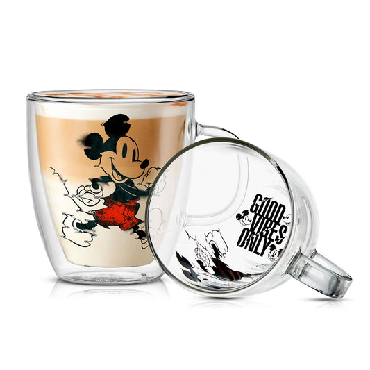 JoyJolt - Disney Mickey Mouse Glitch Double Wall Glass Mugs, Set of 2