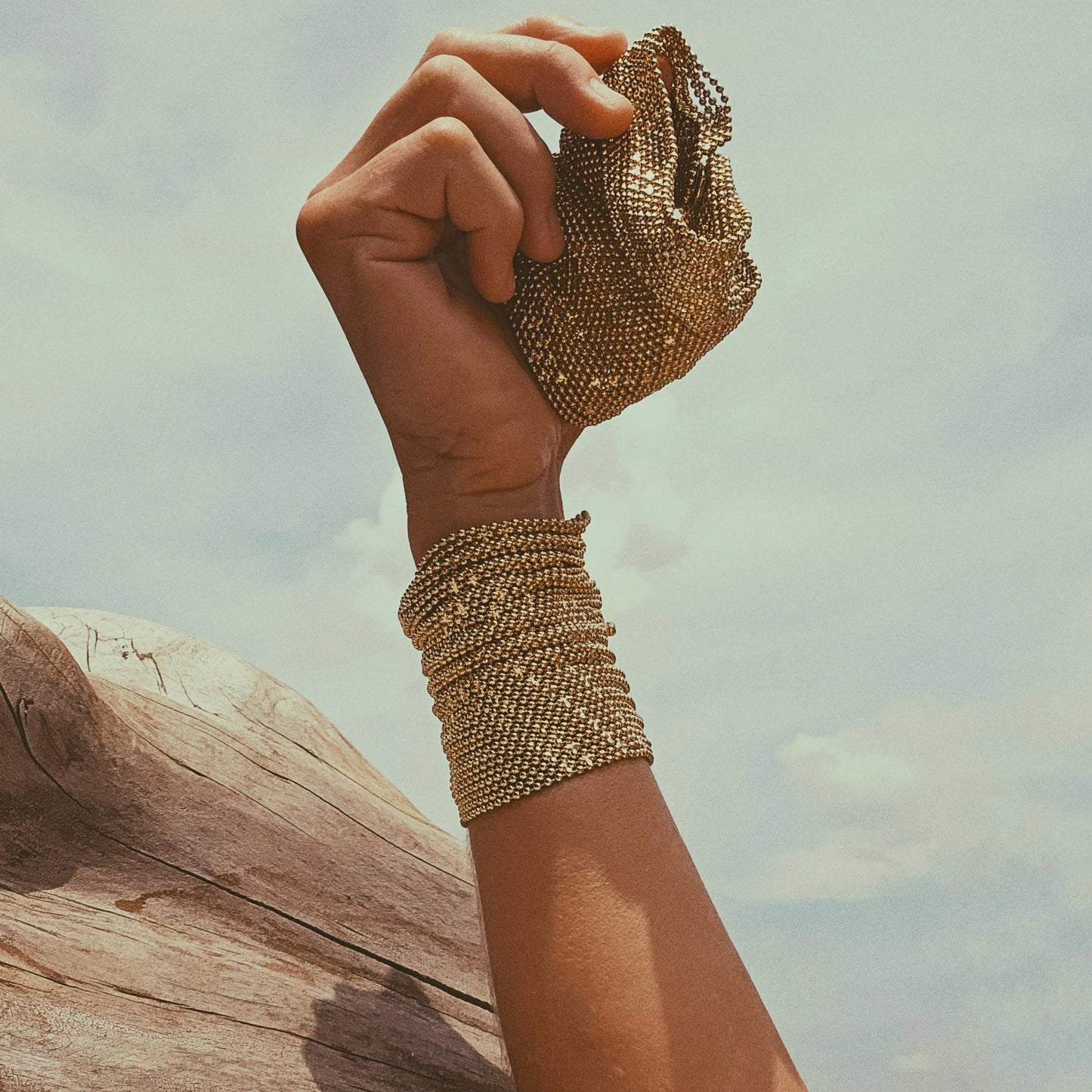 Bisjoux - Brass mesh woven beaded bracelet 3 styles handmade: Large