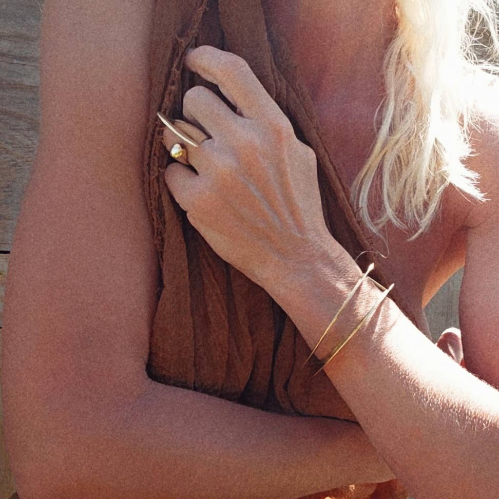 Bisjoux - Brass blade sphere ring open adjustable handmade