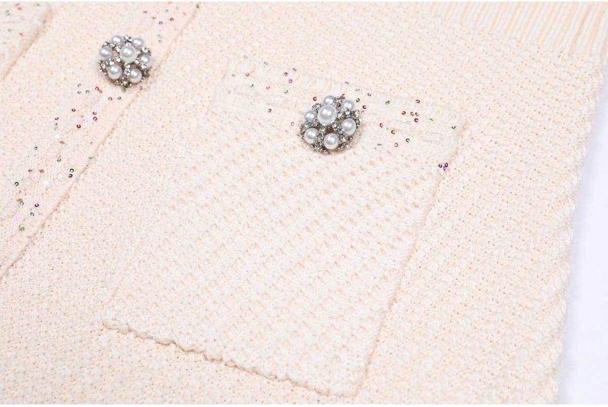 Productseeker - DR380Y Pink Knitted Beaded Short-Sleeved Dress for Women: Pink / English / M