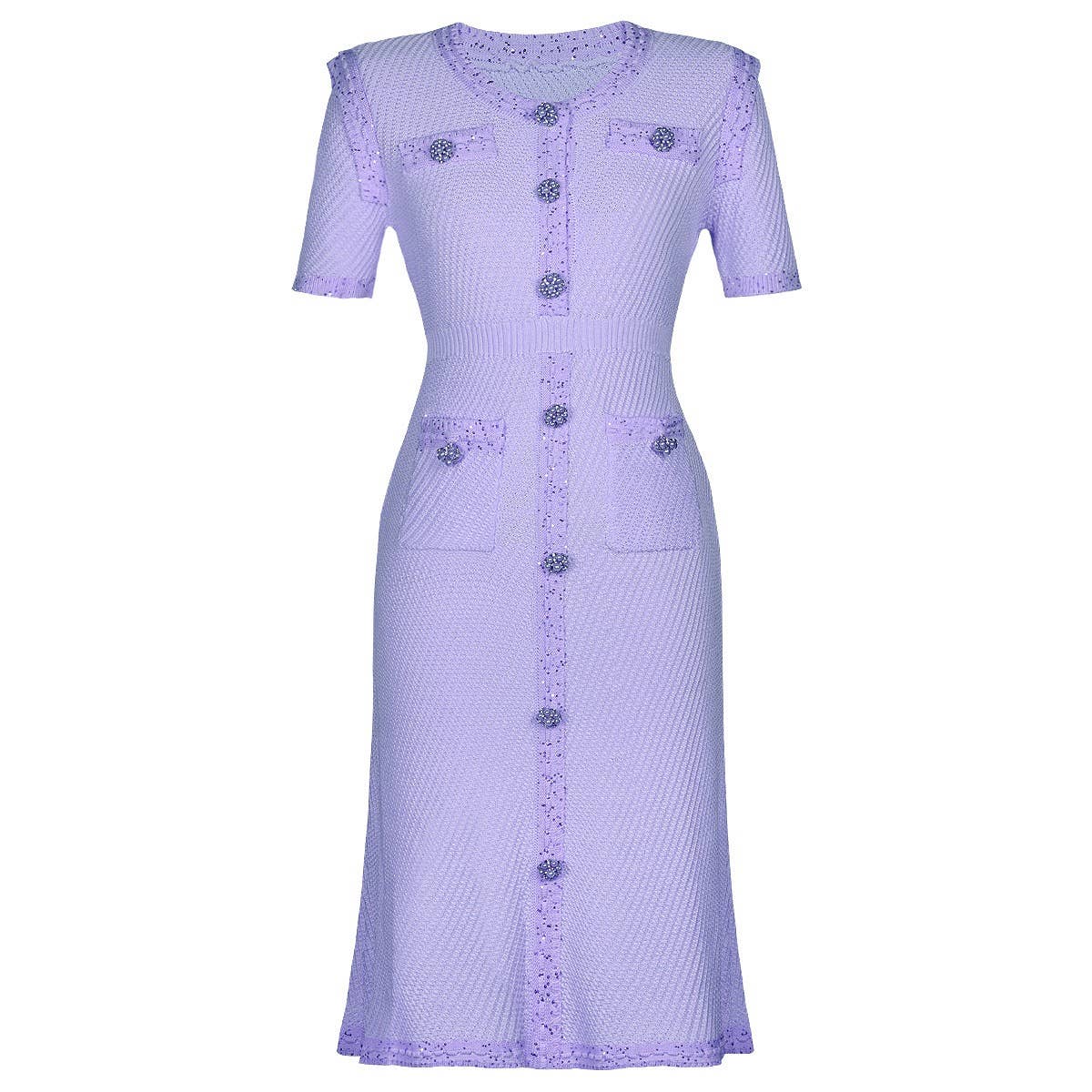 Productseeker - DR380Y Pink Knitted Beaded Short-Sleeved Dress for Women: Pink / English / L