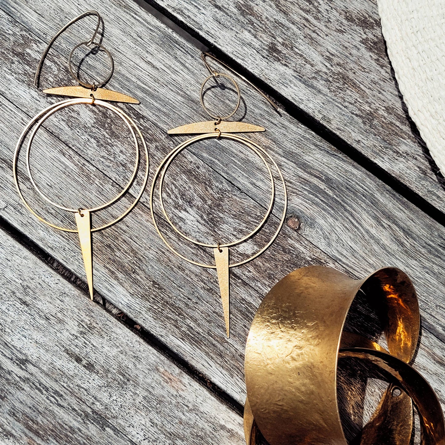 Bisjoux - Brass hoops big light chandelier earrings handmade solstice