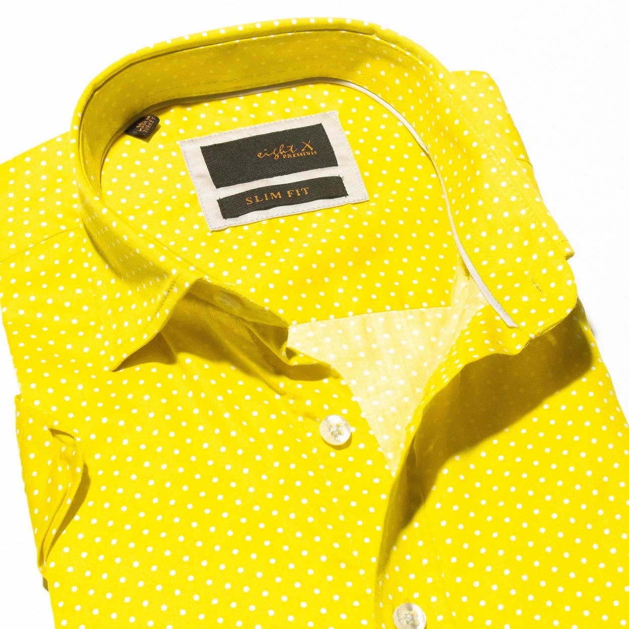 EIGHT X - Lemon Polka Dot Short Sleeve Shirt: YELLOW / XL