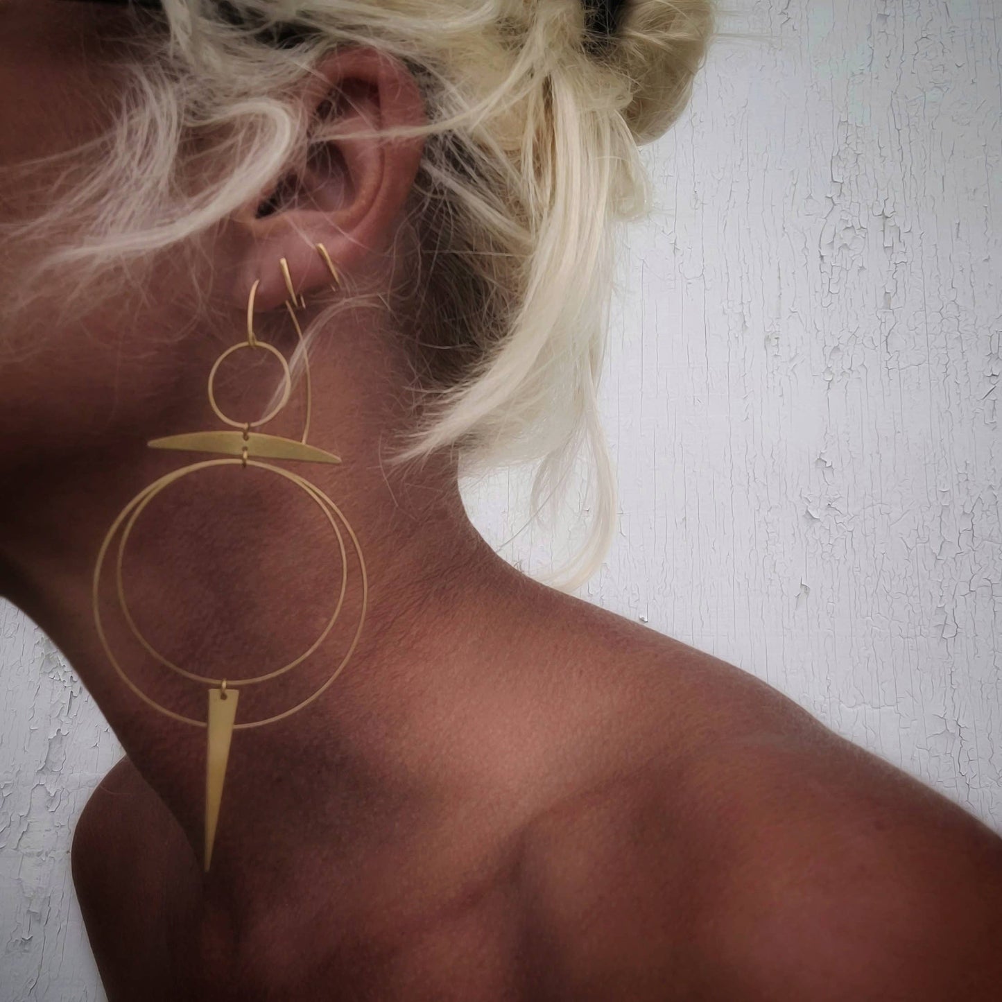 Bisjoux - Brass hoops big light chandelier earrings handmade solstice