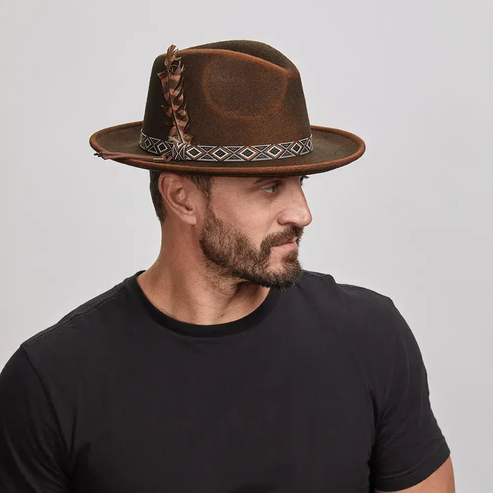 American Hat Makers - Crushable Wool Felt Fedora Hat- Style Backroads: Rust / XL
