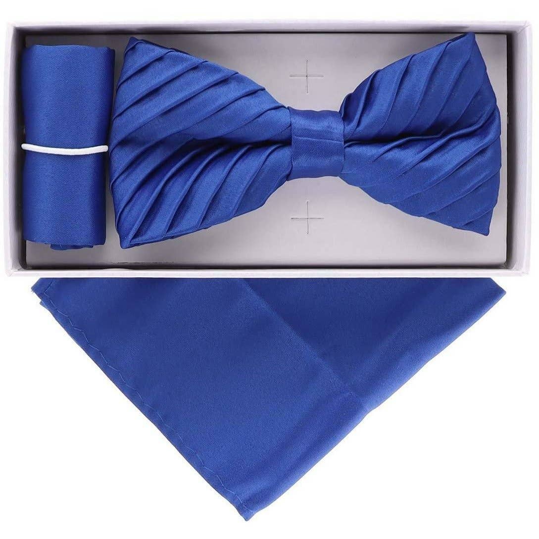 Classy Cufflinks - Vittorio Farina Pleated Bow Tie & Pocket Square by Classy Cufflinks: Black (RBH 001)