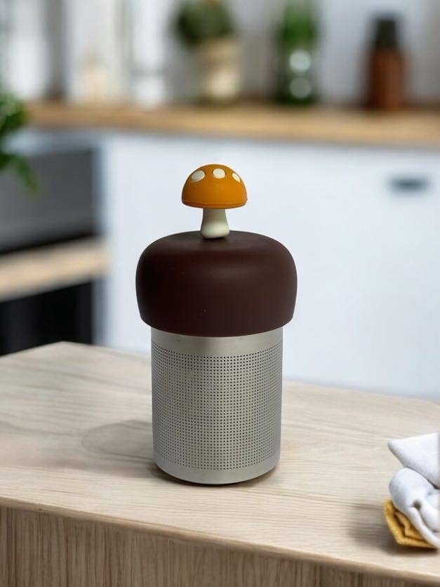 Teany Tiny Kitchen Tea Infuser - Mushroom | Floating Tea Steeper | Brown Base | Yellow: Forest Brown / Goldenrod Yellow Mushroom