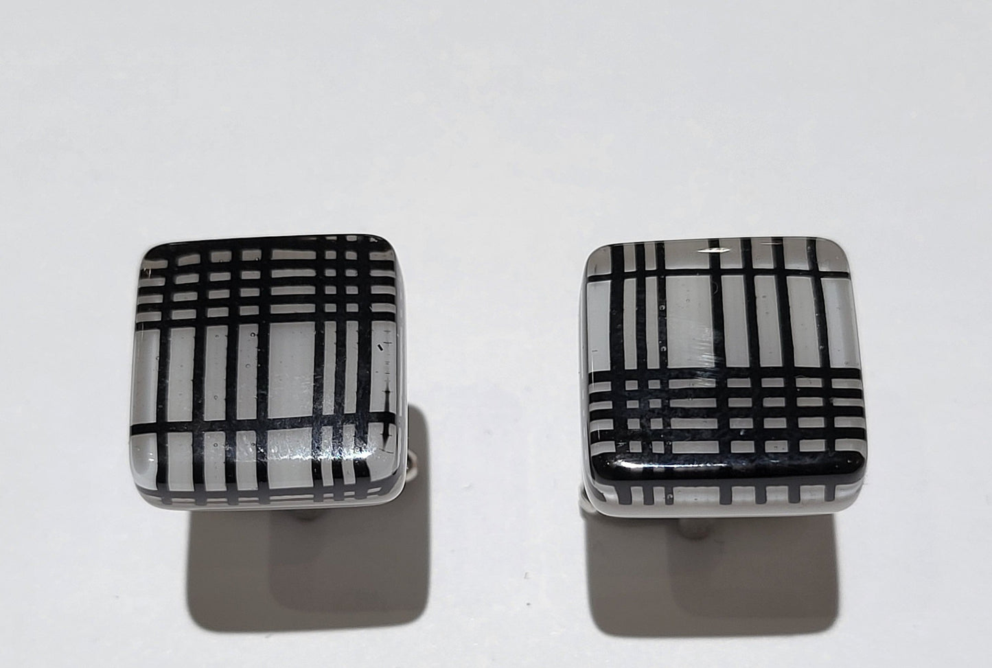 Custom Venetian Glass Cufflinks Black White Plaid